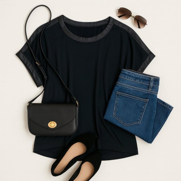 Helmut Lang Knit Top Leather Trim Black Size 4 Minimalist - Picture 2 of 11